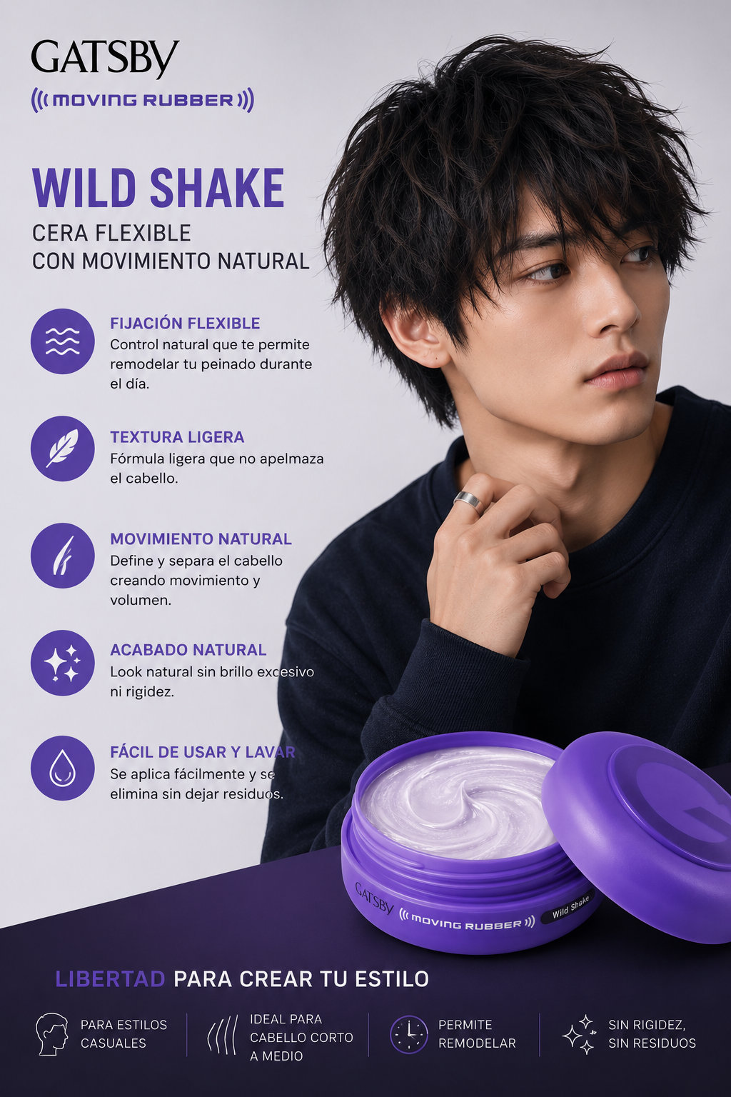 Gatsby Wild Shake Moving Rubber 80g | Cera Flexible
