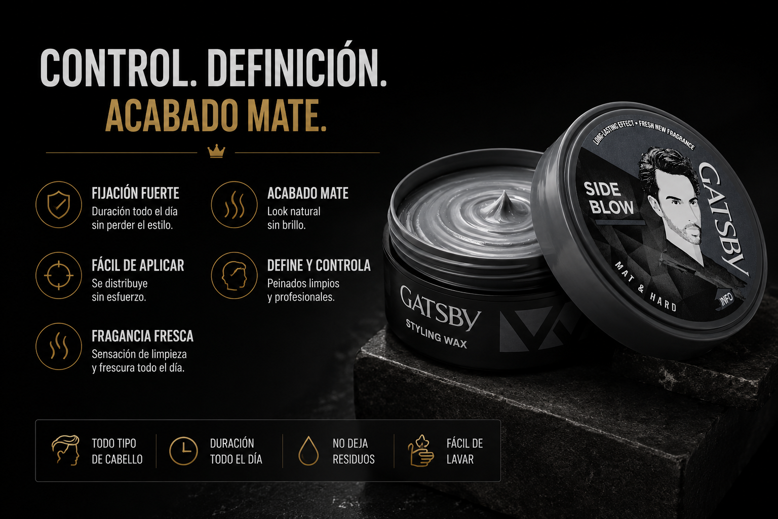 Gatsby Mat & Hard 80g | Cera Mate de Fijación Fuerte