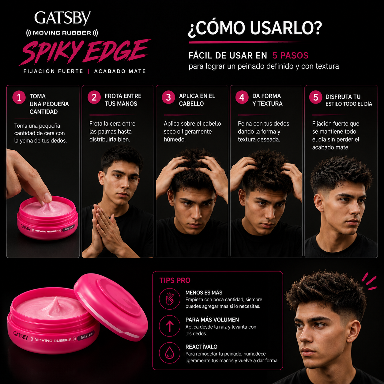 Cera Para Cabello Gatsby Spiky Edge Mate Fijación Fuerte 80g