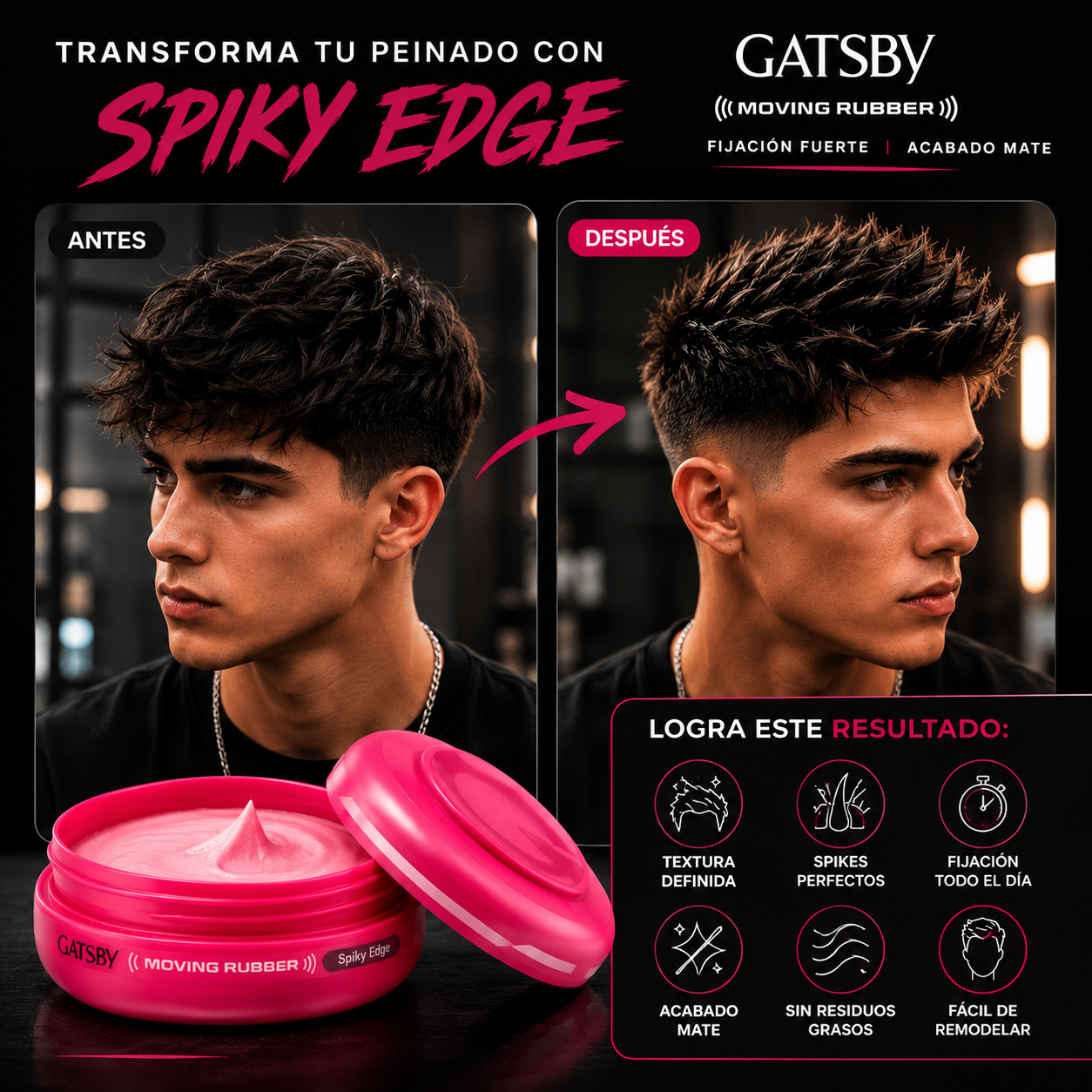 Cera Para Cabello Gatsby Spiky Edge Mate Fijación Fuerte 80g
