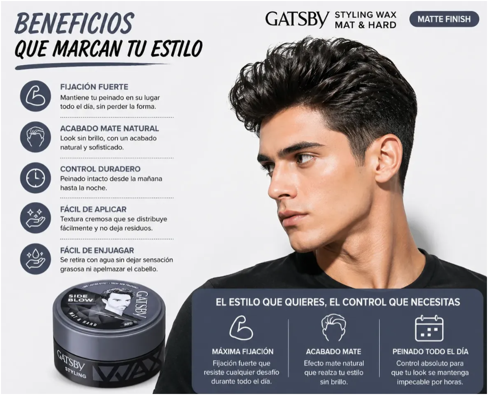 Gatsby Styling Wax Mat & Hard B - 75g Gris Original Hombre